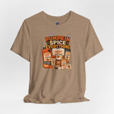 Brown short-sleeve crewneck T-shirt with “Pumpkin Spice Everything” front graphic