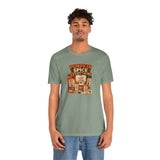 Sage green unisex crew-neck short-sleeve T-shirt with Pumpkin Spice Everything front graphic