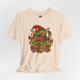 Soft cream crew-neck t-shirt with short sleeves and colorful goblin graphic front print.