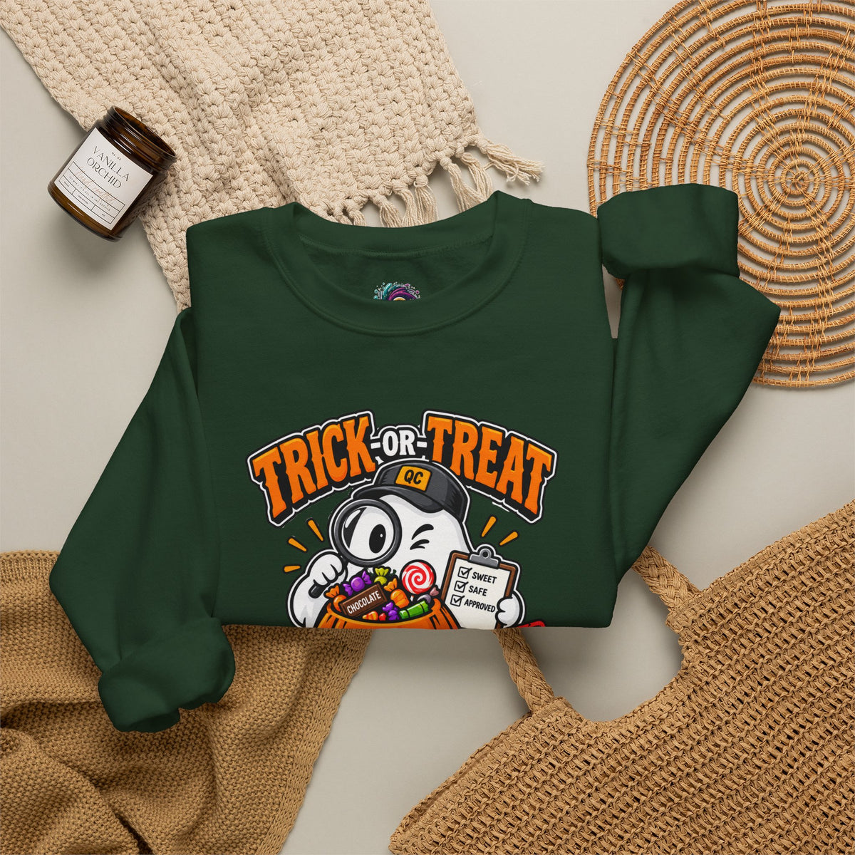 Trick-or-Treat Quality Control Sweatshirt – Funny Halloween Cozy Top