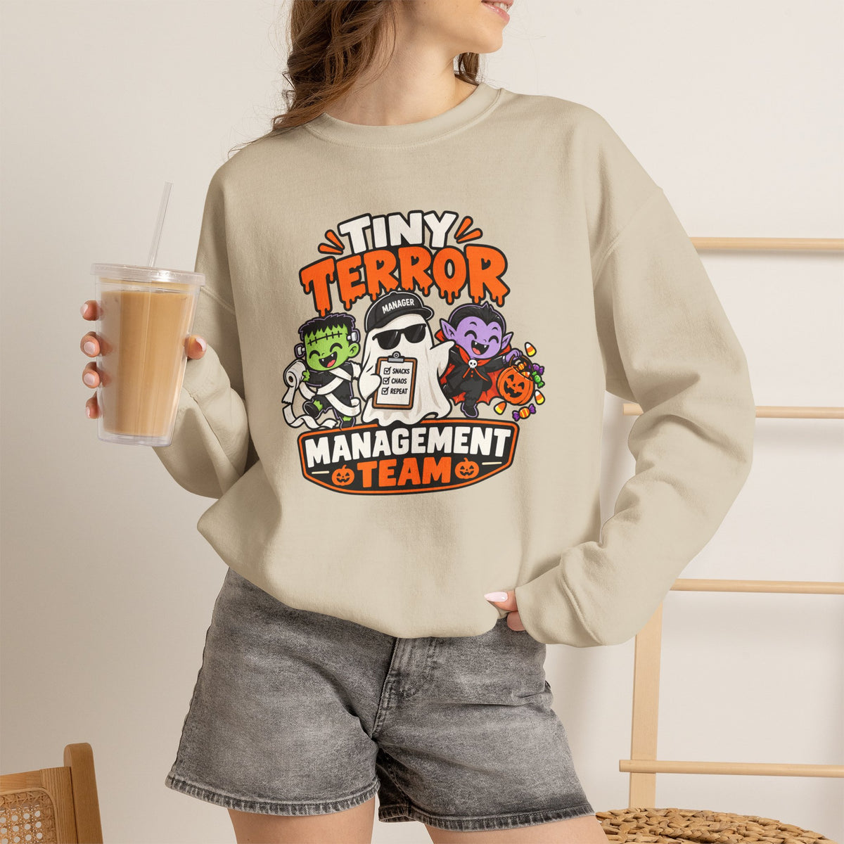 Tiny Terror Management Team Sweatshirt – Funny Halloween Parent Crewneck