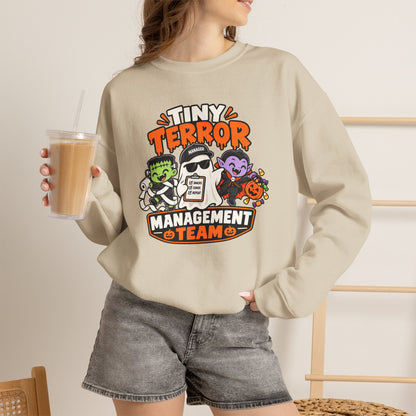 Tiny Terror Management Team Sweatshirt – Funny Halloween Parent Crewneck