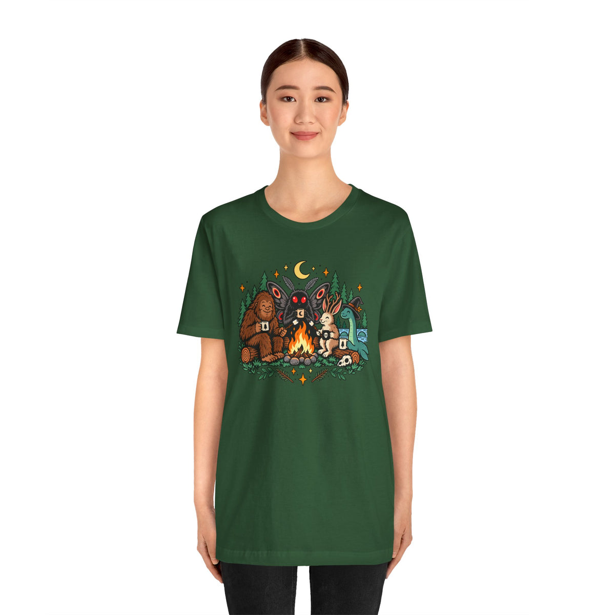 Cryptid Campfire T-Shirt – Bigfoot, Mothman & Nessie Tee