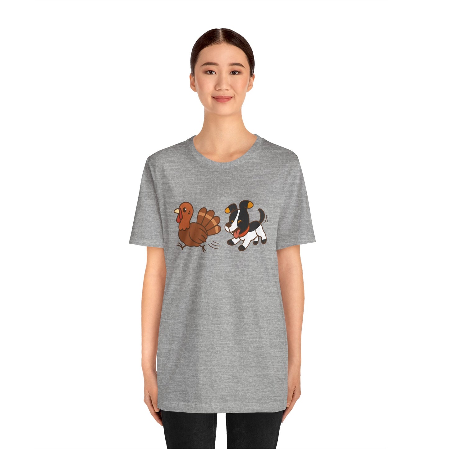 Dog Chasing Turkey T-Shirt – Funny Thanksgiving Dog Tee