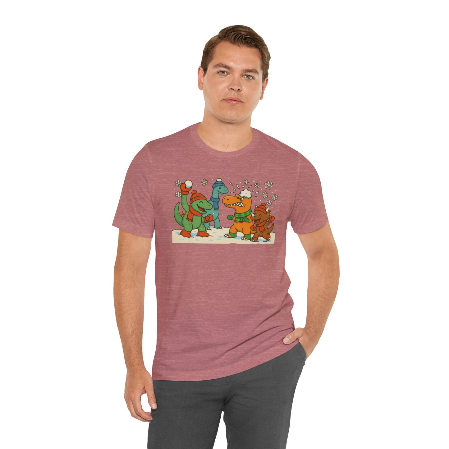 Dinosaur Snowball Fight T-Shirt – Funny Winter Dino Graphic Tee