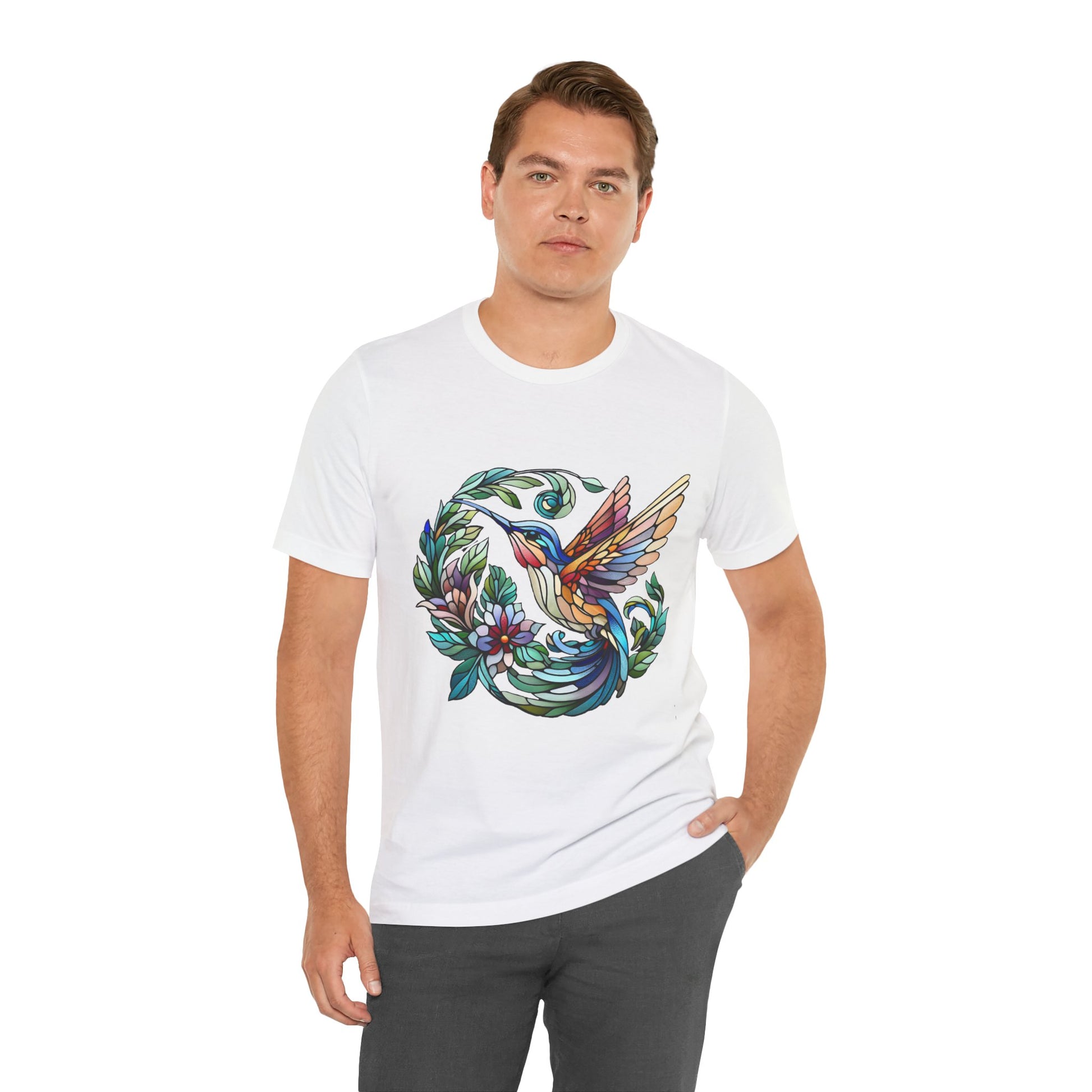 Stained Glass Hummingbird Tee – Vibrant Nature Shirt - WhimSpin - https://whimspin.com