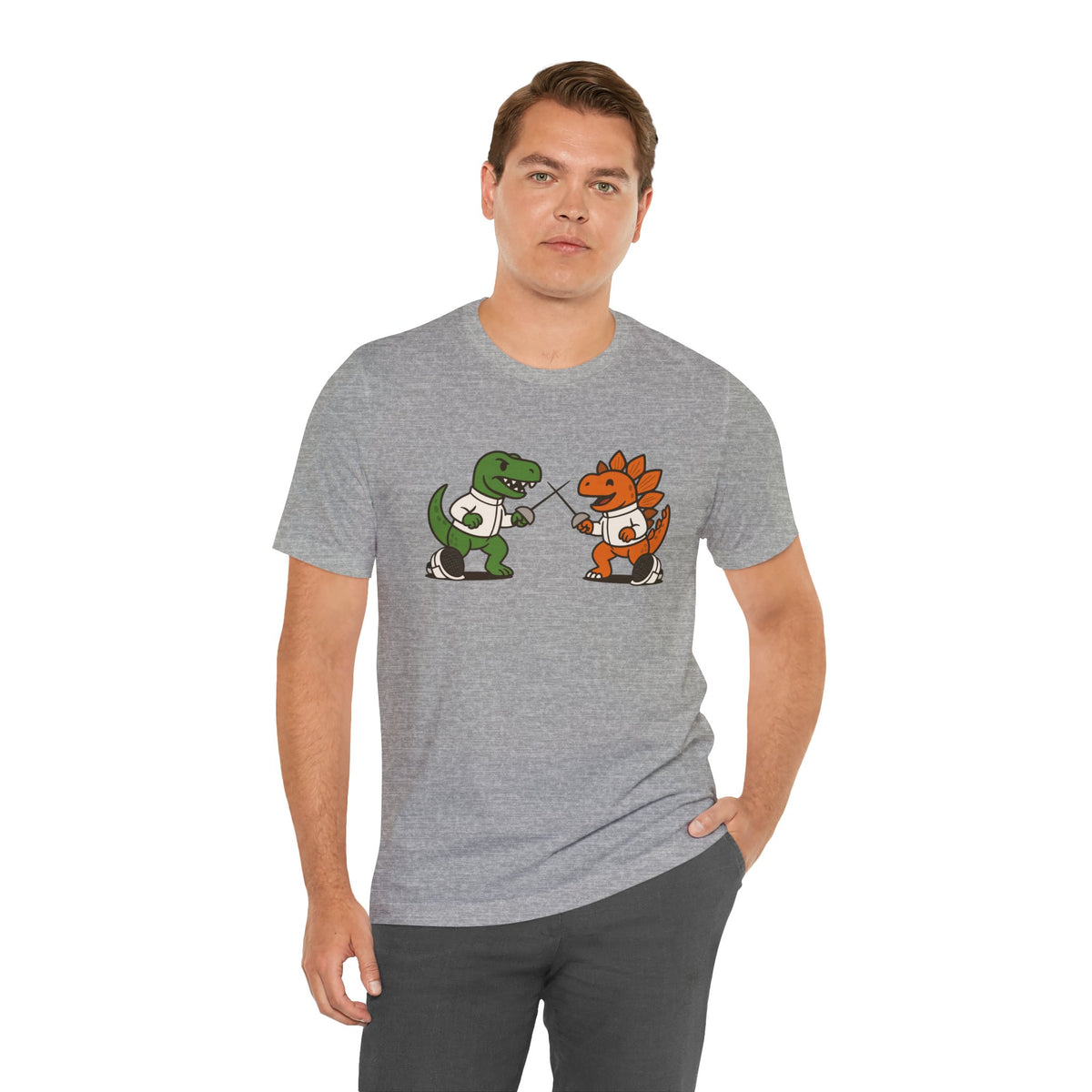 Dinosaur Fencing T-Shirt – T-Rex vs Stegosaurus Tee