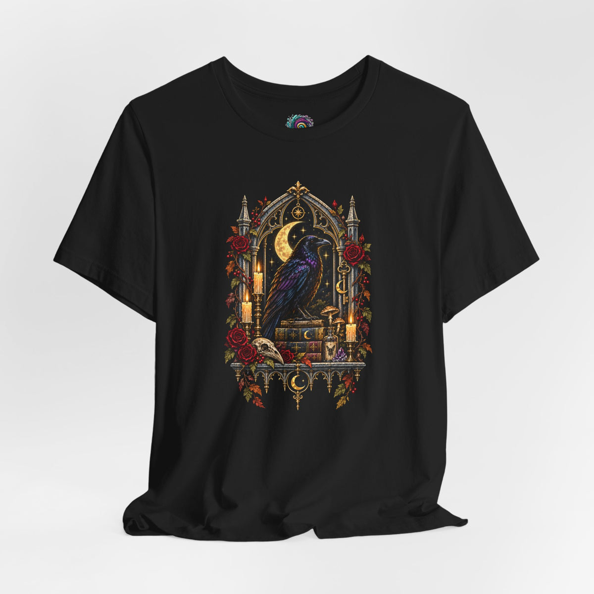 Raven’s Reliquary Tee – Gothic Moonlit Raven T-shirt
