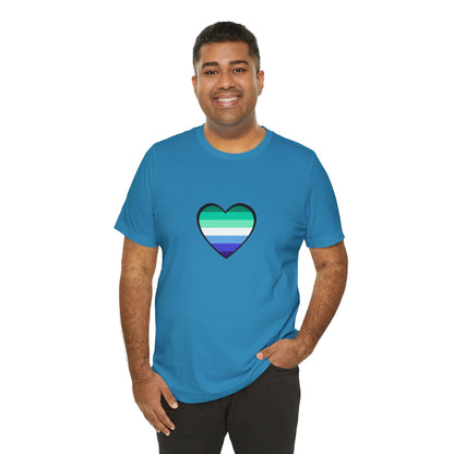 Gay Men’s Pride Flag Heart T-Shirt – LGBTQ+ Flag Design on Unisex Tee