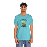 Turquoise short-sleeve T-shirt with garden mode battery graphic on chest