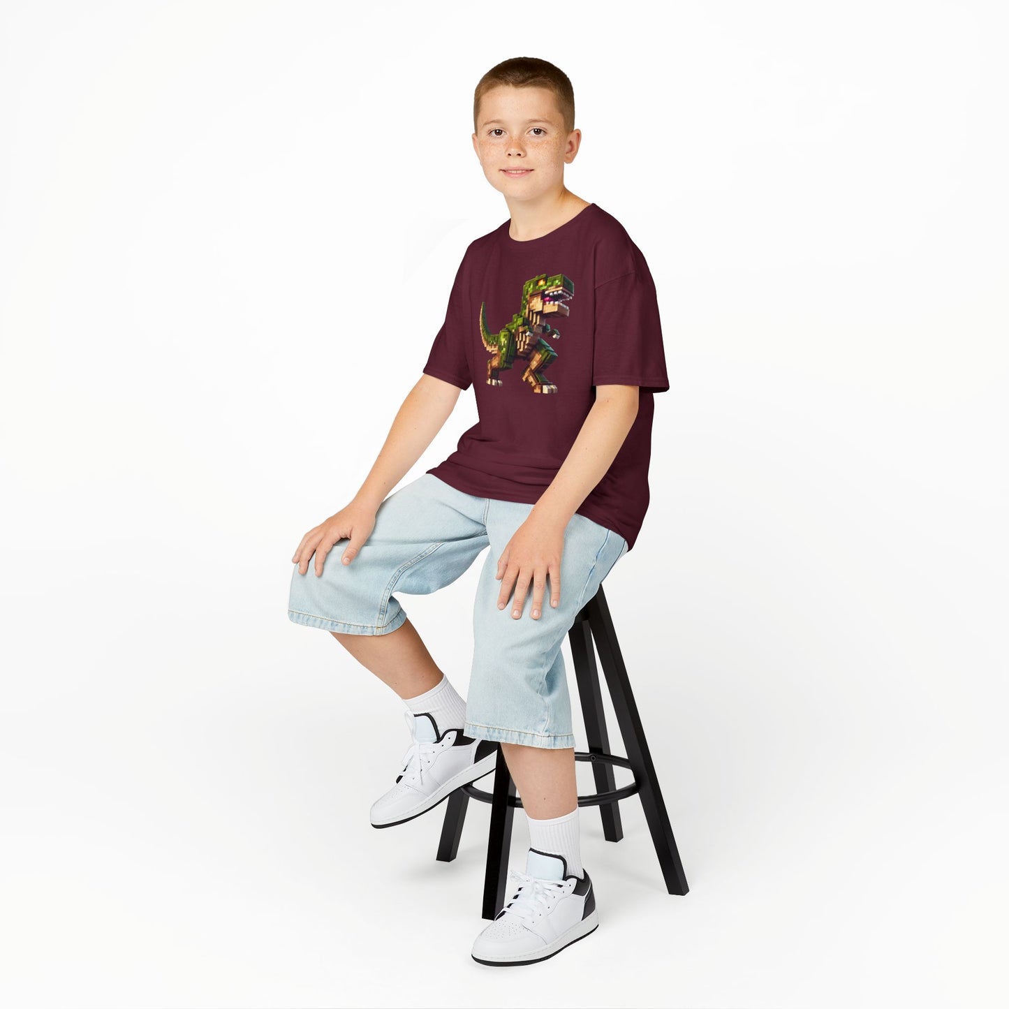 Pixel Dinosaur Kids T-Shirt – Retro Pixel T-Rex Gamer Tee