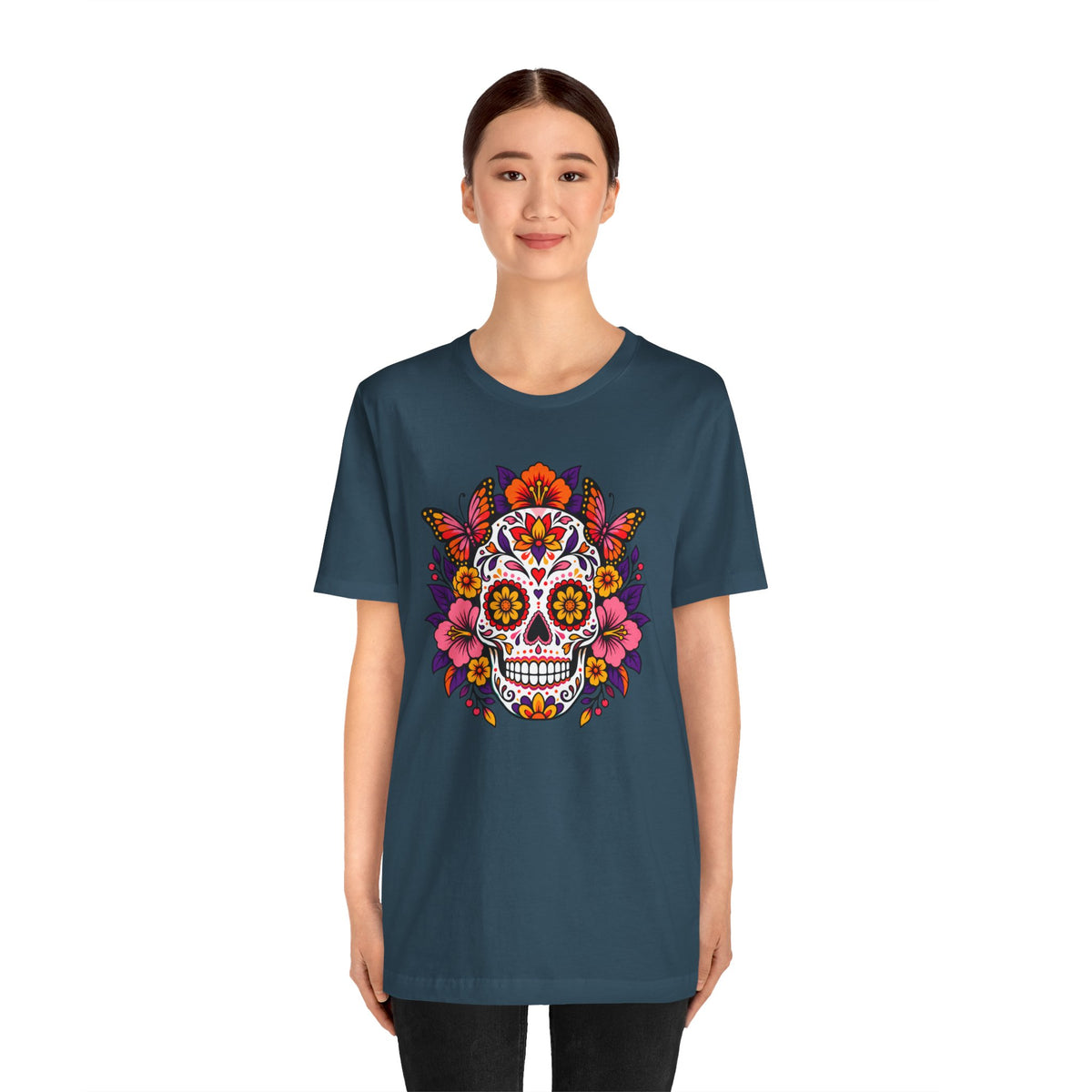 Floral Sugar Skull T-Shirt – Colorful Día de los Muertos Inspired Tee