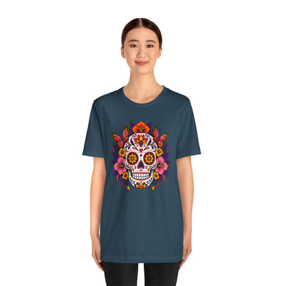 Floral Sugar Skull T-Shirt – Colorful Día de los Muertos Inspired Tee