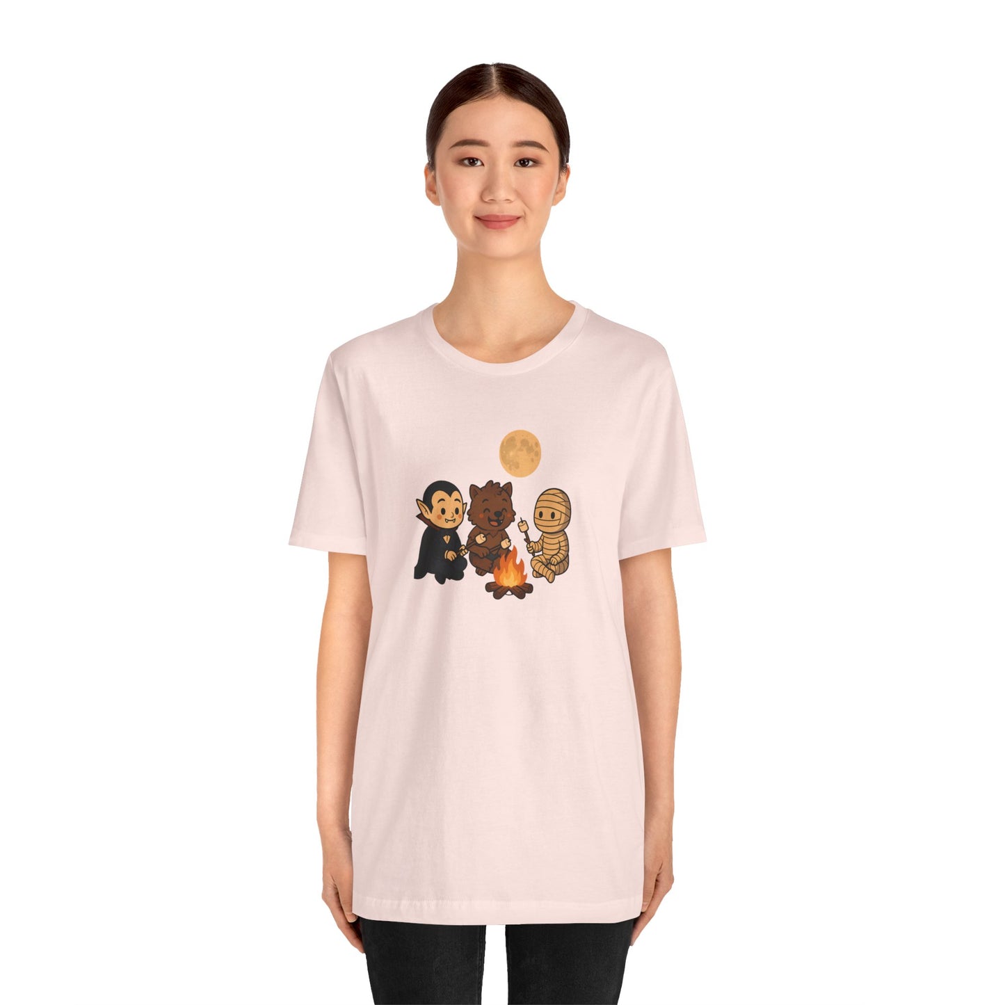 Halloween Monsters Campfire T-Shirt – Cute Monster Shirt with Roasting Marshmallows