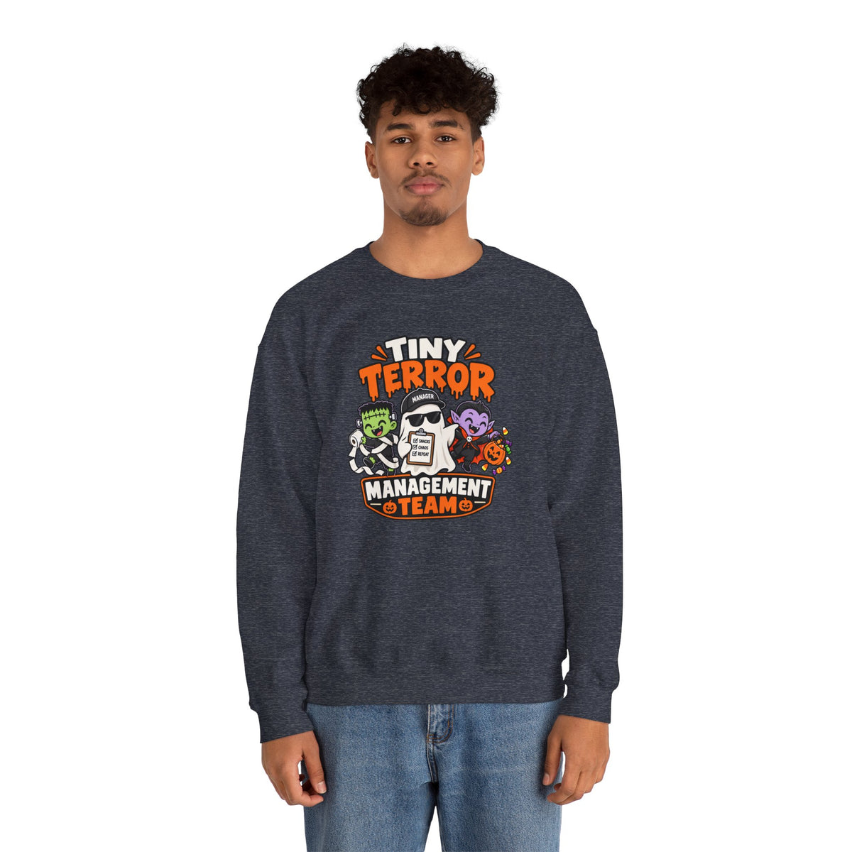 Tiny Terror Management Team Sweatshirt – Funny Halloween Parent Crewneck