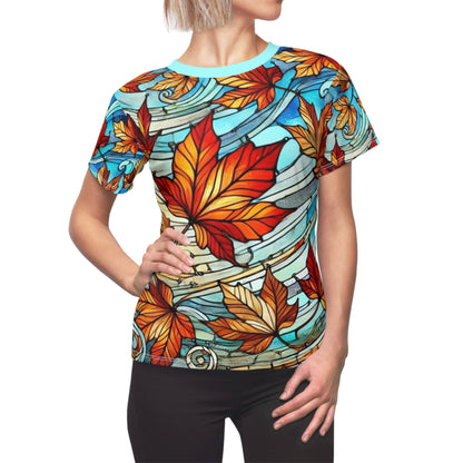 Stained Glass Maple Leaves Women’s All Over Print Shirt