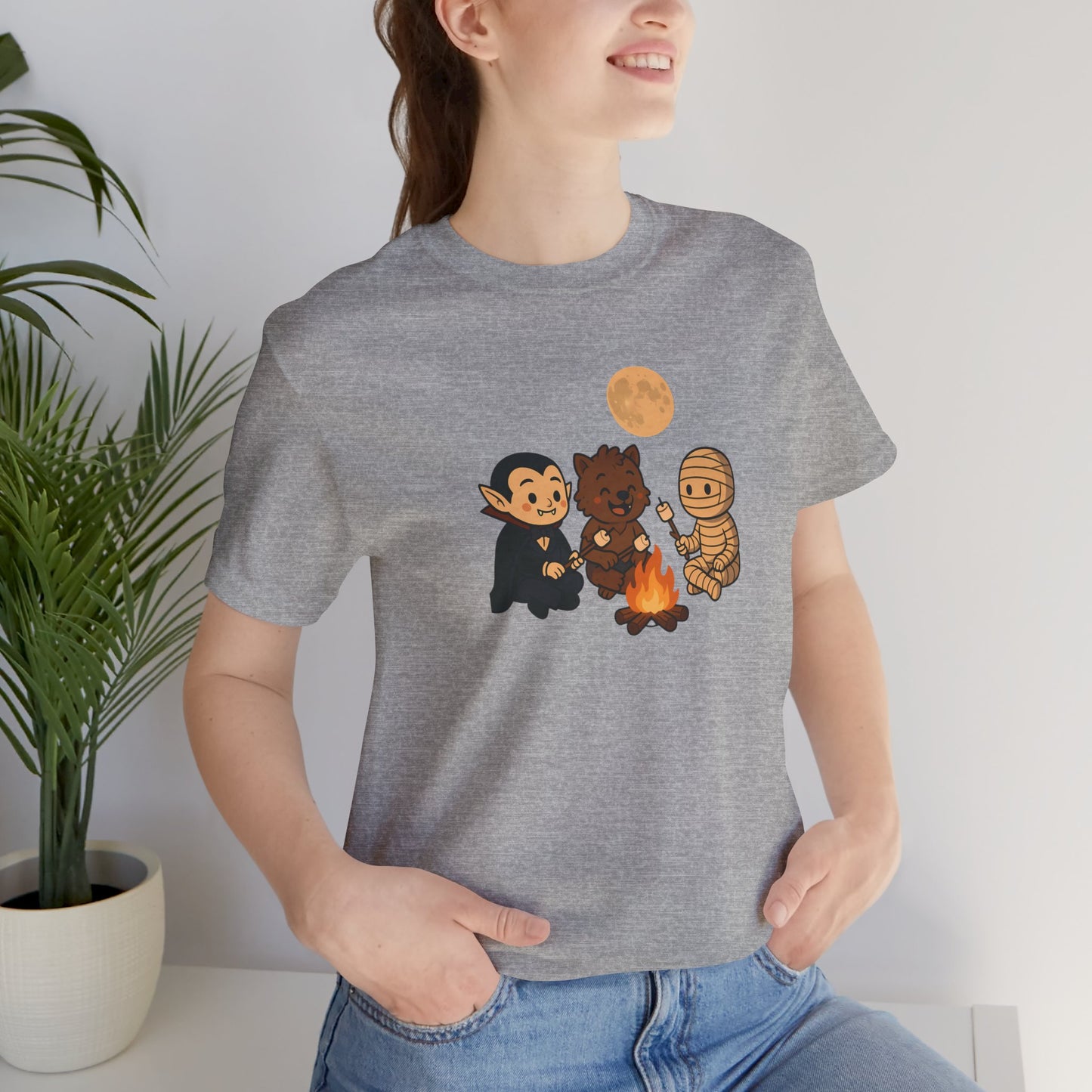 Halloween Monsters Campfire T-Shirt – Cute Monster Shirt with Roasting Marshmallows