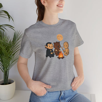Halloween Monsters Campfire T-Shirt – Cute Monster Shirt with Roasting Marshmallows