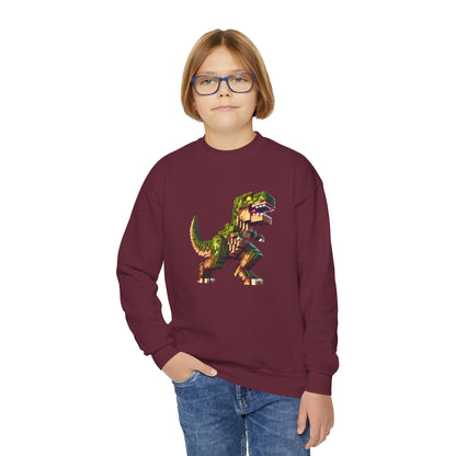 Pixel Dinosaur Youth Sweatshirt – Retro Pixel T-Rex Gamer Hoodie