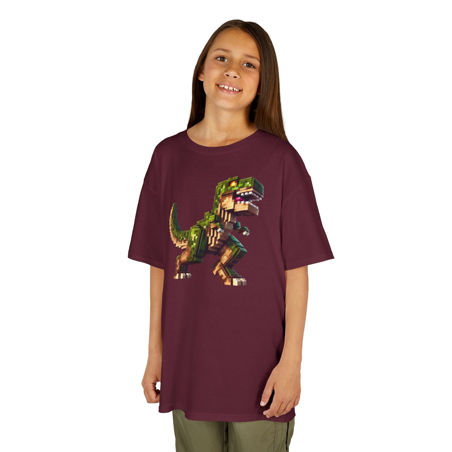 Pixel Dinosaur Kids T-Shirt – Retro Pixel T-Rex Gamer Tee