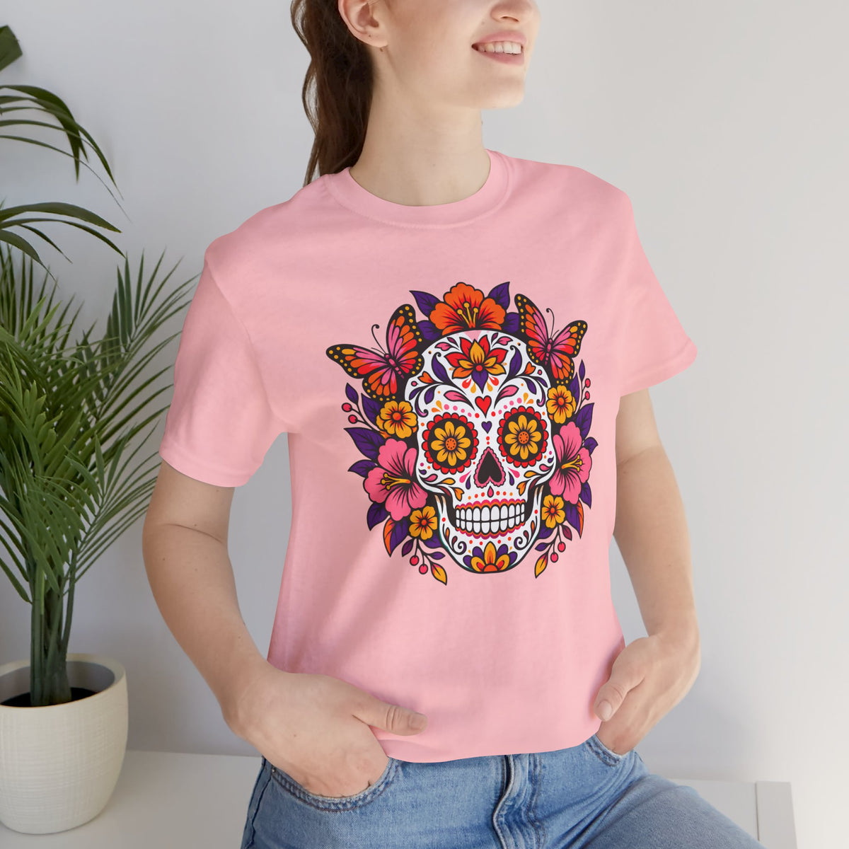 Floral Sugar Skull T-Shirt – Colorful Día de los Muertos Inspired Tee