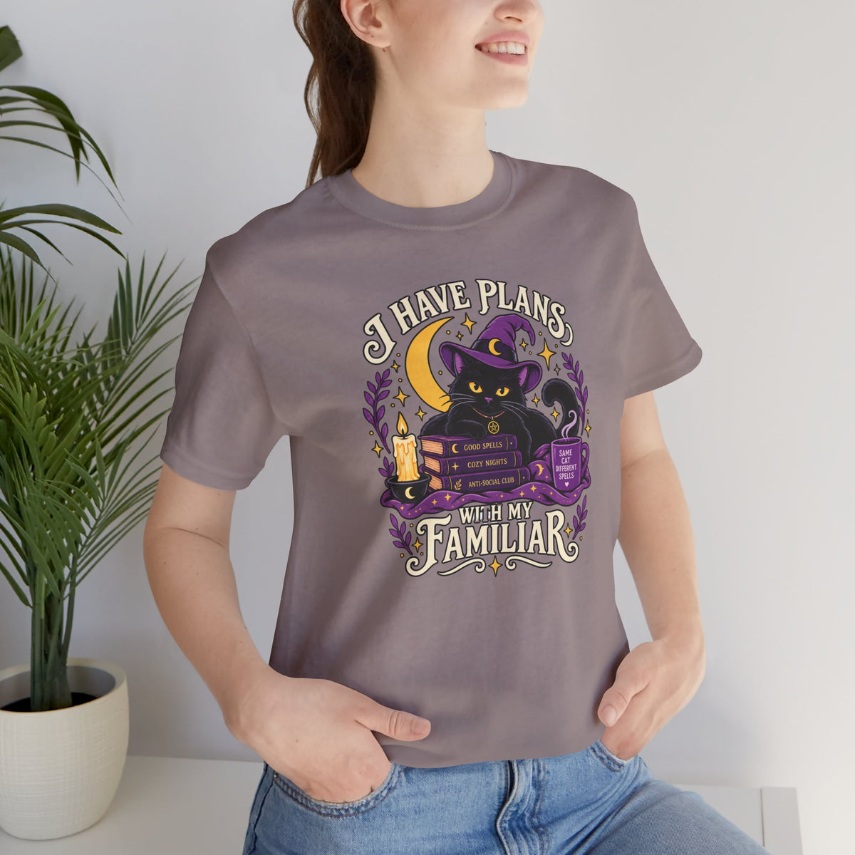 I Have Plans With My Familiar T-Shirt - Funny Witchy Introvert Cat Tee