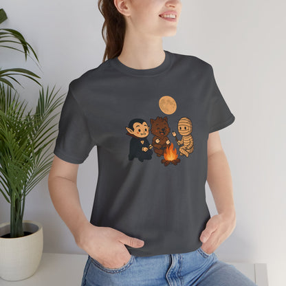 Halloween Monsters Campfire T-Shirt – Cute Monster Shirt with Roasting Marshmallows