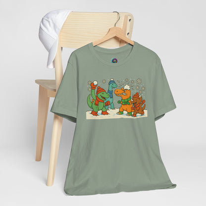 Dinosaur Snowball Fight T-Shirt – Funny Winter Dino Graphic Tee