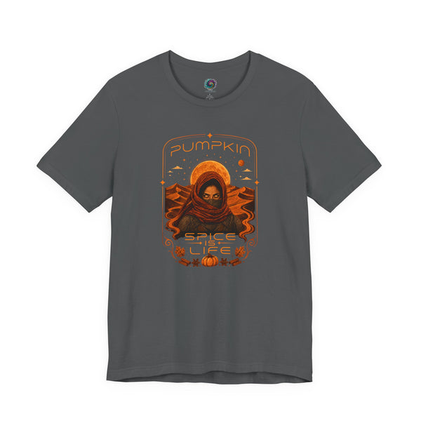 Asphalt gray graphic T-shirt with orange “Pumpkin” sci-fi spice face print on chest