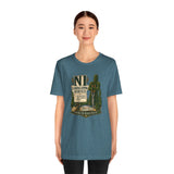 Teal heather crew-neck T-shirt with NI Landscaping Service logo graphic, full front