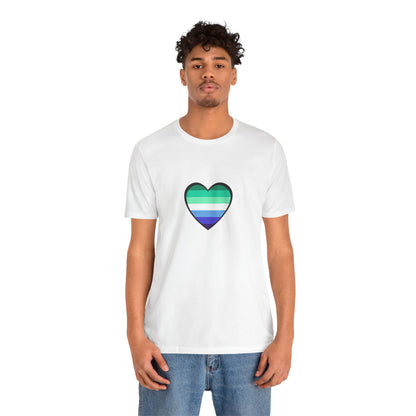 Gay Men’s Pride Flag Heart T-Shirt – LGBTQ+ Flag Design on Unisex Tee