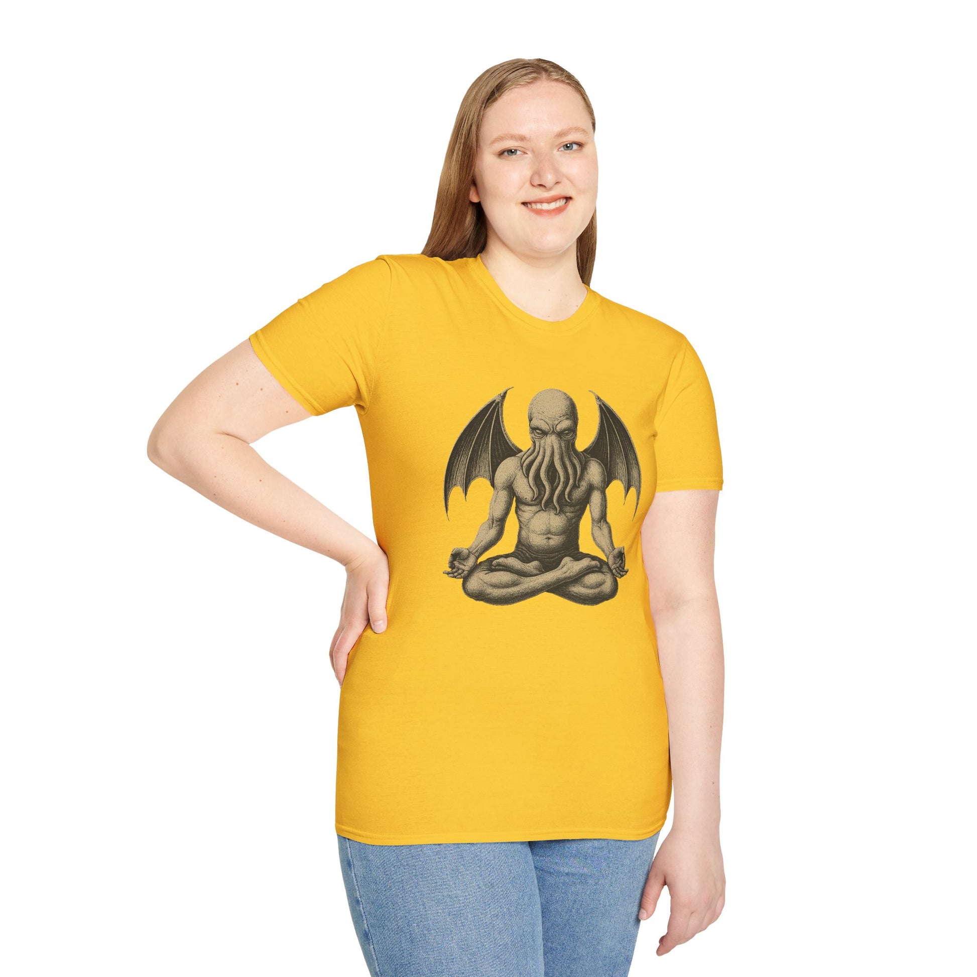 Meditating Cthulhu T-Shirt – Unisex Mythos Tee for Sci-Fi & Festival Fans - WhimSpin - https://whimspin.com