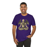 Team purple unisex crewneck T-shirt with meditating Cthulhu graphic on the chest