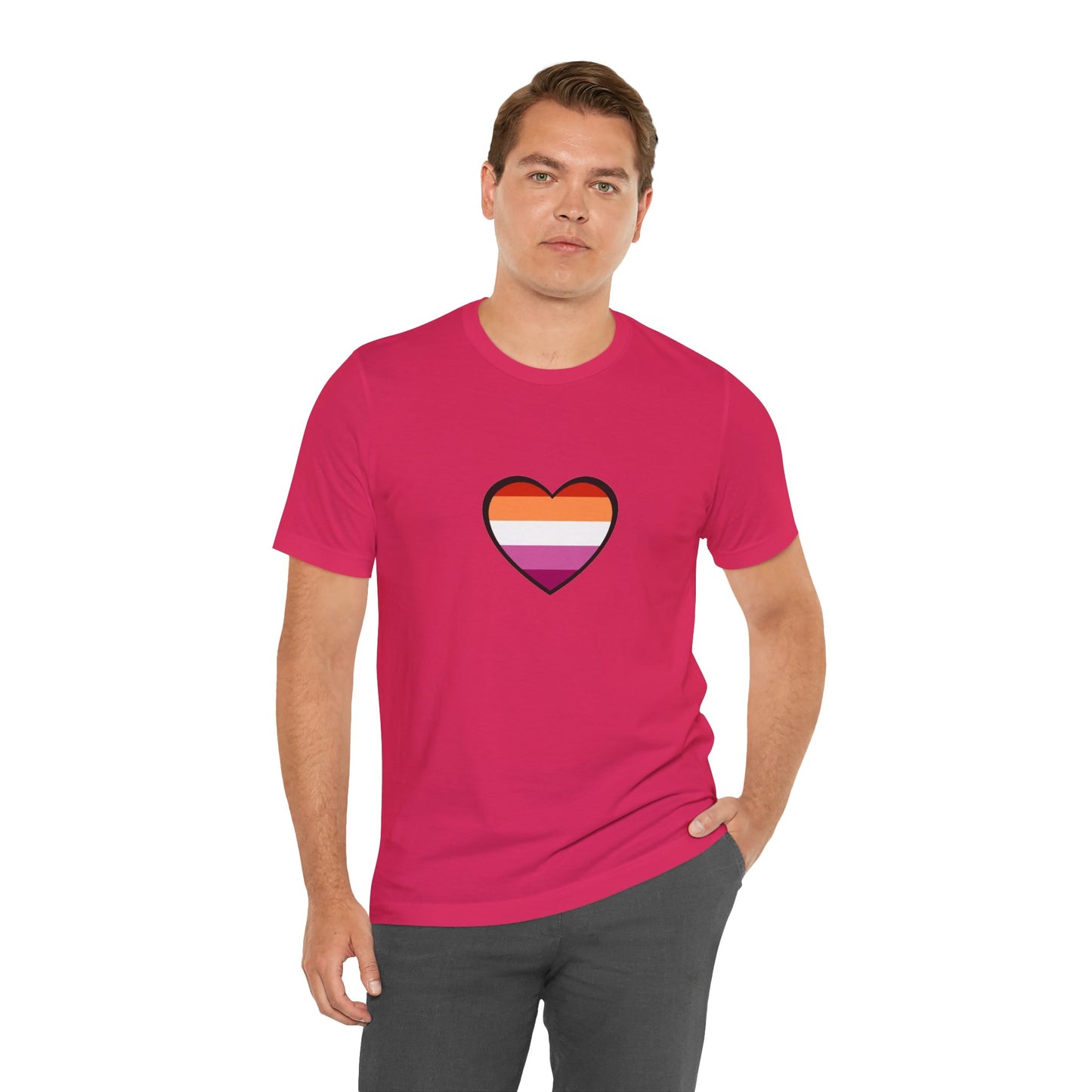 Lesbian Flag Heart T-Shirt – Bold LGBTQ+ Graphic Tee