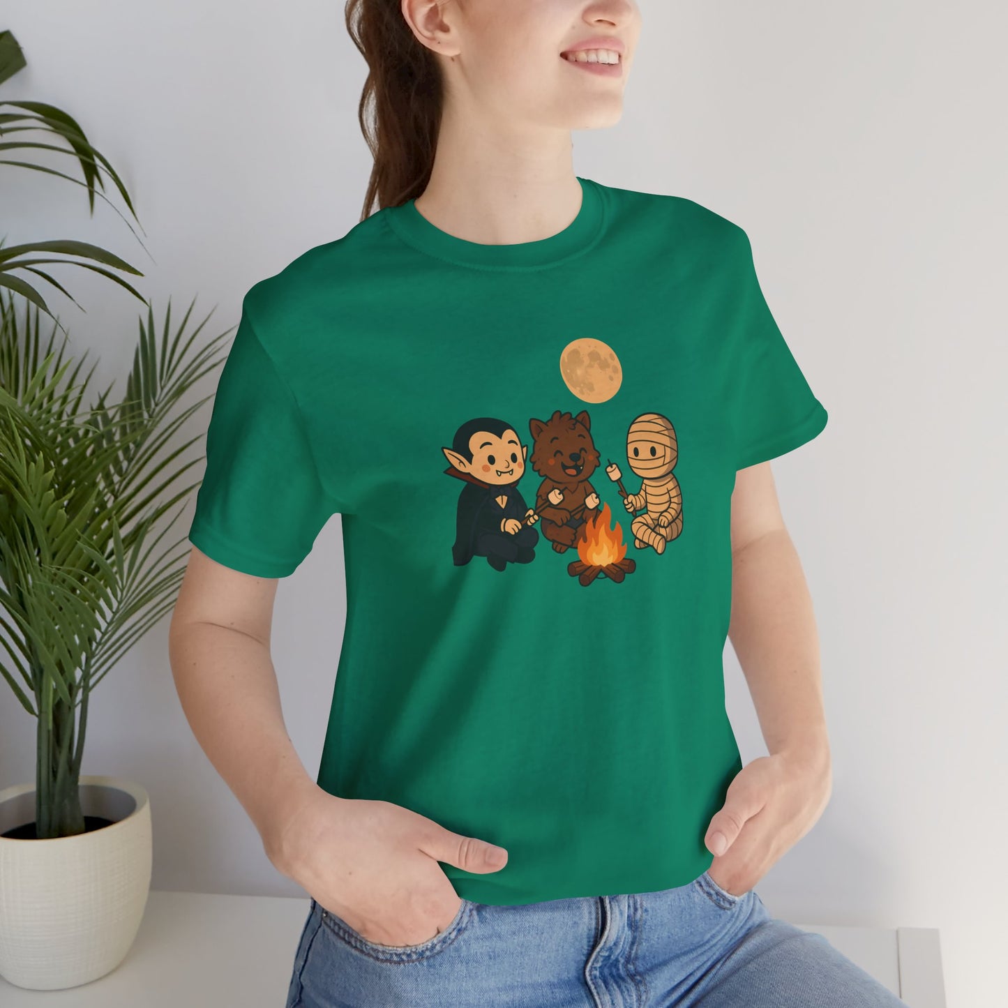 Halloween Monsters Campfire T-Shirt – Cute Monster Shirt with Roasting Marshmallows