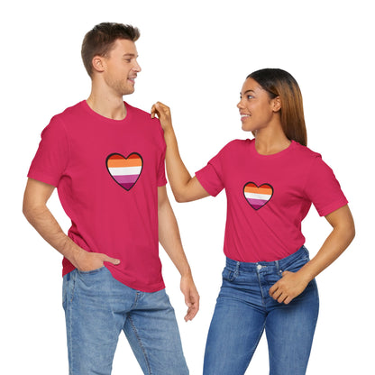 Lesbian Flag Heart T-Shirt – Bold LGBTQ+ Graphic Tee