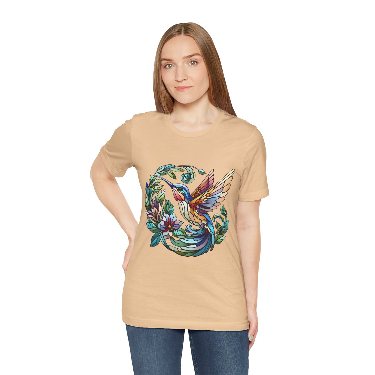 Stained Glass Hummingbird Tee – Vibrant Nature Shirt - WhimSpin - https://whimspin.com