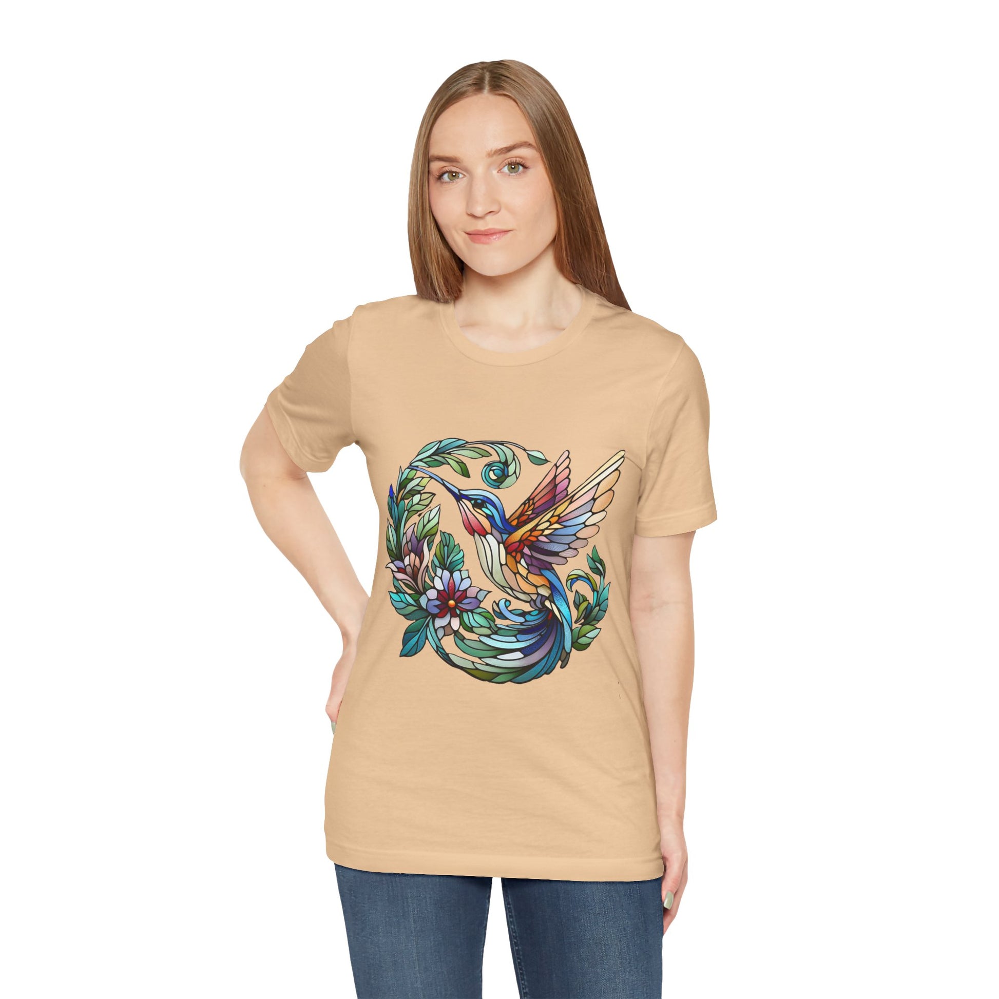 Stained Glass Hummingbird Tee – Vibrant Nature Shirt - WhimSpin - https://whimspin.com