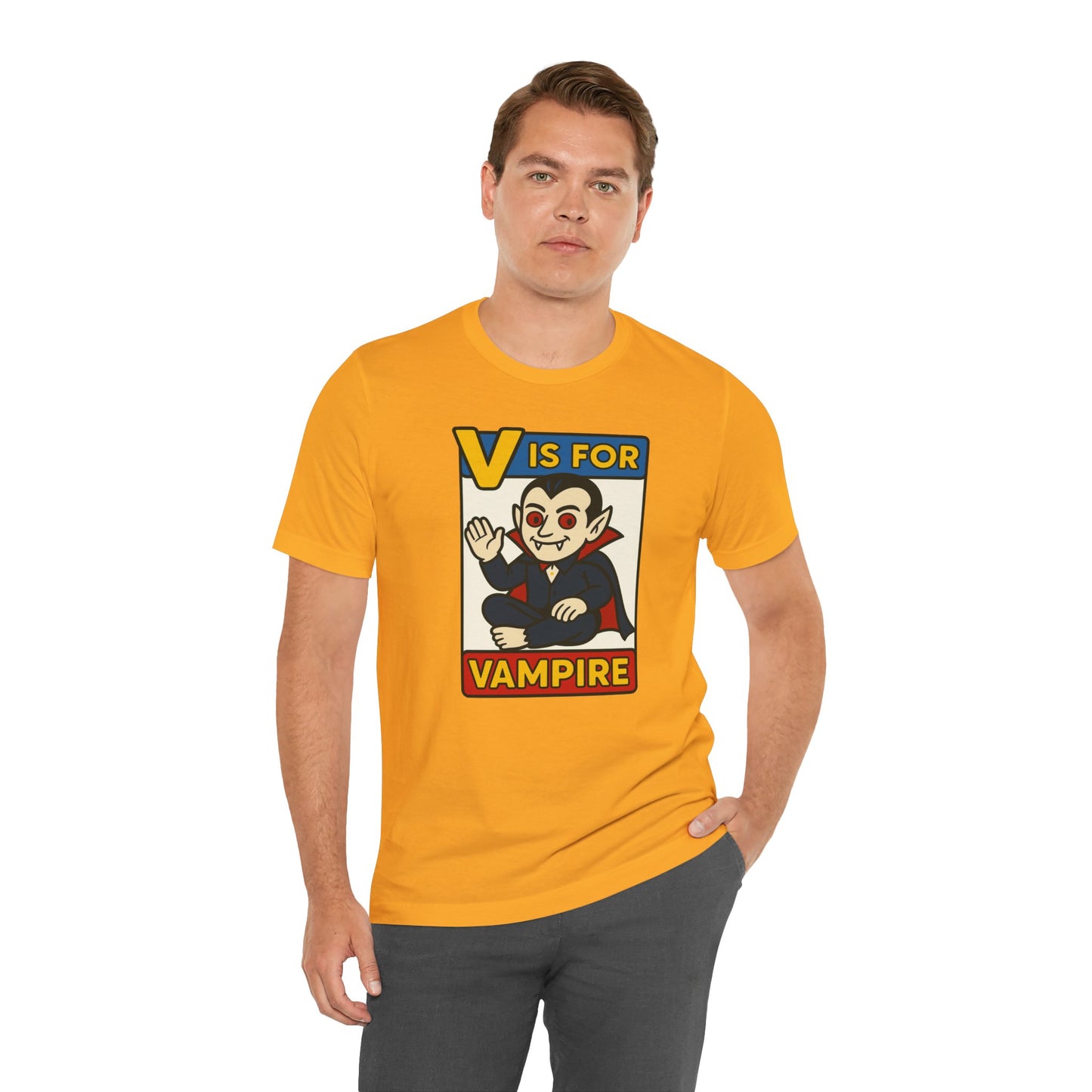 V is for Vampire T-Shirt – Funny Halloween Legend Alphabet Tee