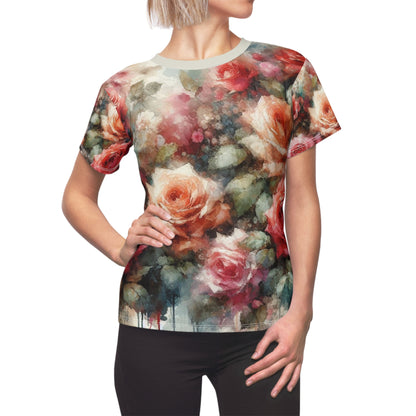 Watercolor Rose Garden T-Shirt – All-Over Floral Art Tee