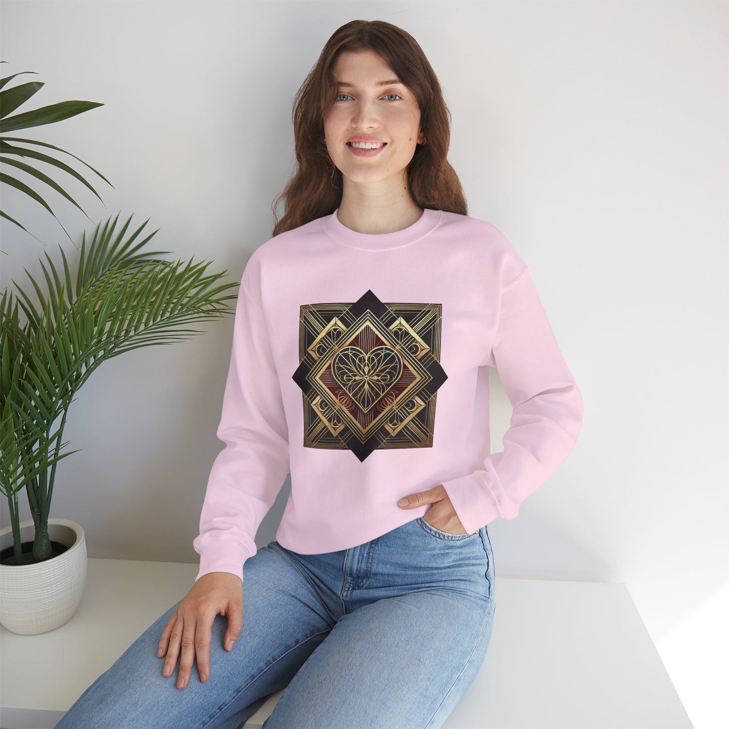 Art Deco Heart Sweatshirt – Romantic Valentine's Day Pullover