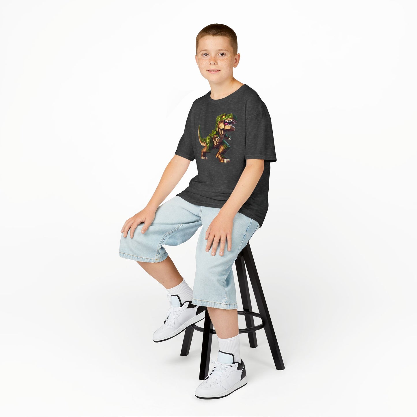 Pixel Dinosaur Kids T-Shirt – Retro Pixel T-Rex Gamer Tee