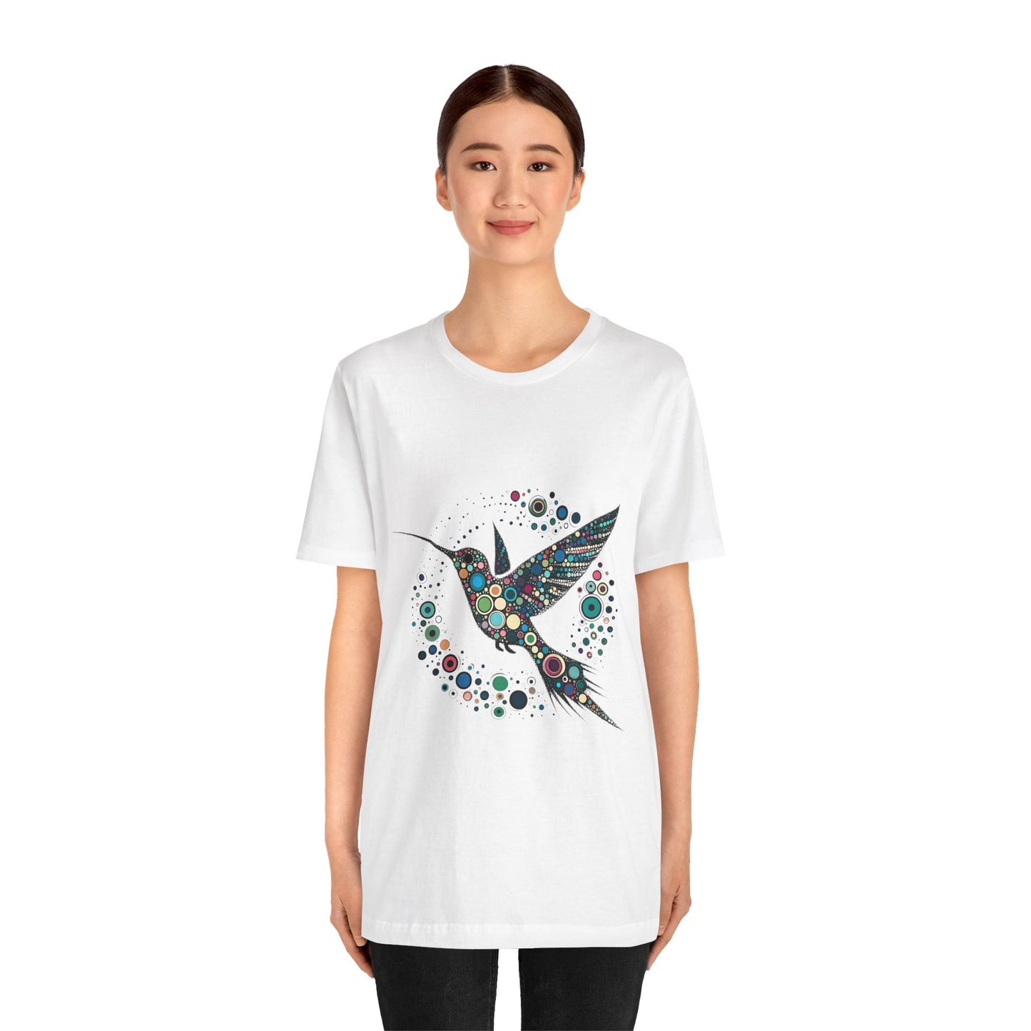 Hummingbird Dot Art T-Shirt – Colorful Nature-Inspired Graphic Tee