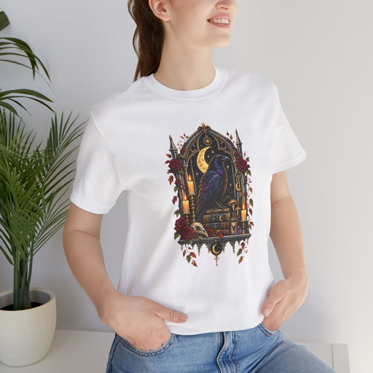 Raven’s Reliquary Tee – Gothic Moonlit Raven T-shirt