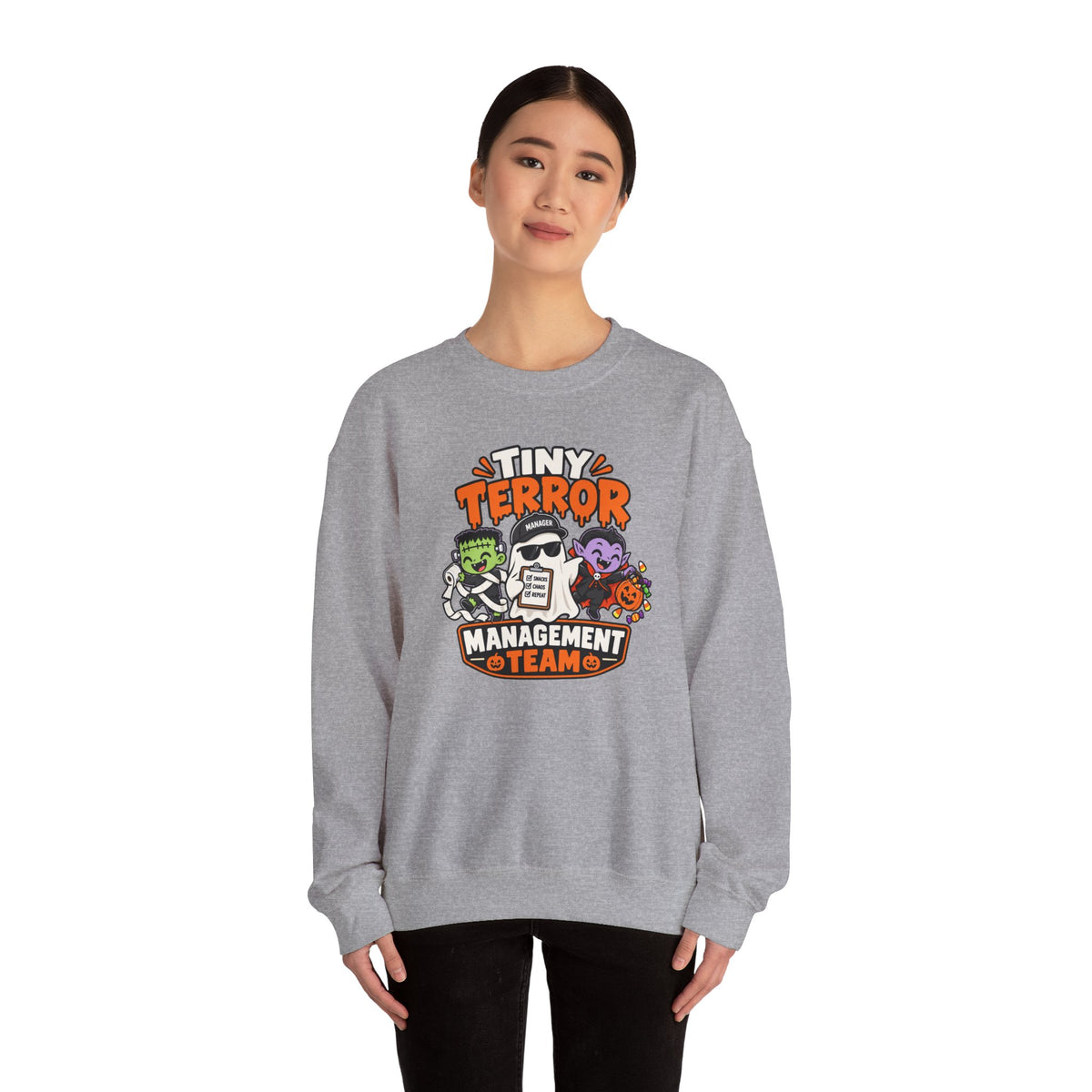 Tiny Terror Management Team Sweatshirt – Funny Halloween Parent Crewneck