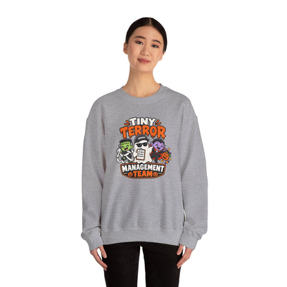 Tiny Terror Management Team Sweatshirt – Funny Halloween Parent Crewneck