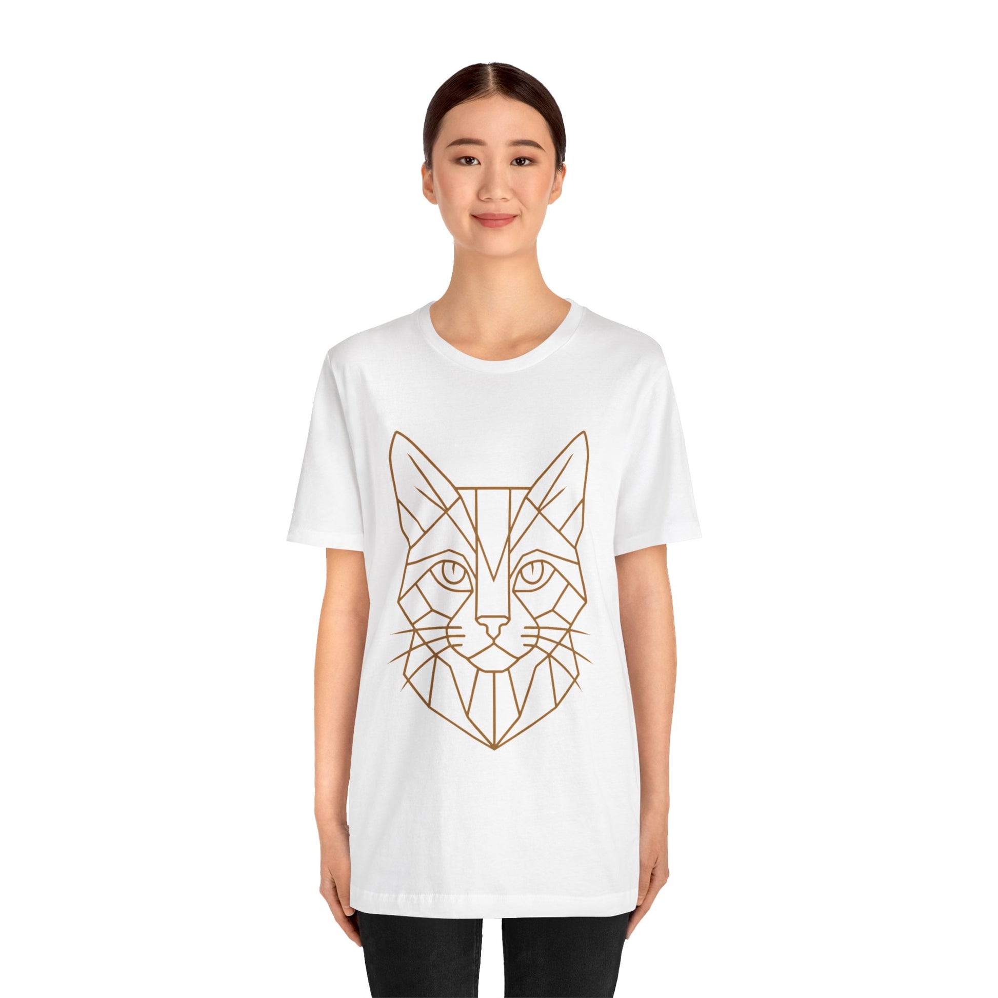 Geometric Cat T-Shirt – Minimalist Line Art Tee - WhimSpin - https://whimspin.com
