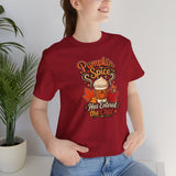 Red crew-neck T-shirt with front Pumpkin Spice chat graphic