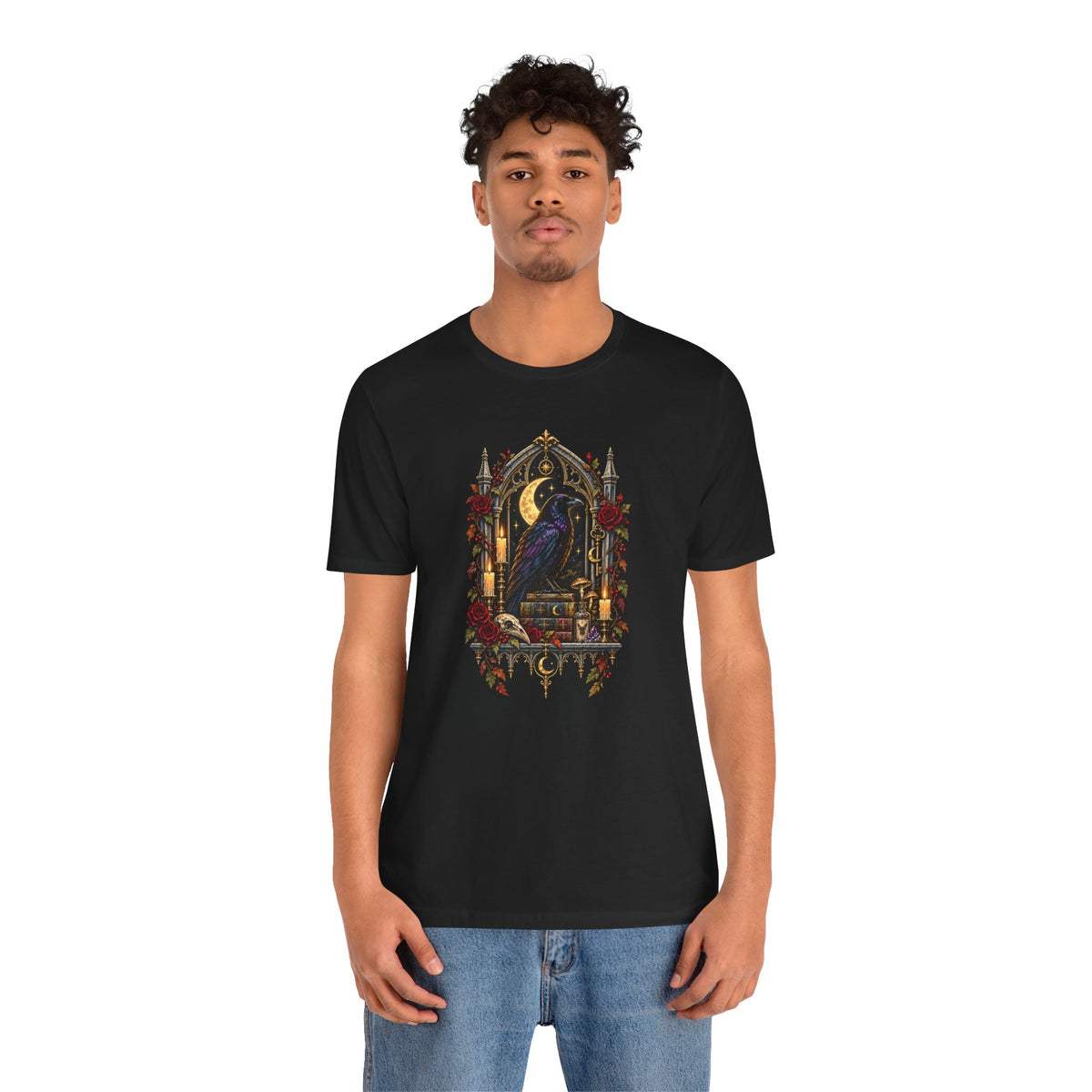 Raven’s Reliquary Tee – Gothic Moonlit Raven T-shirt