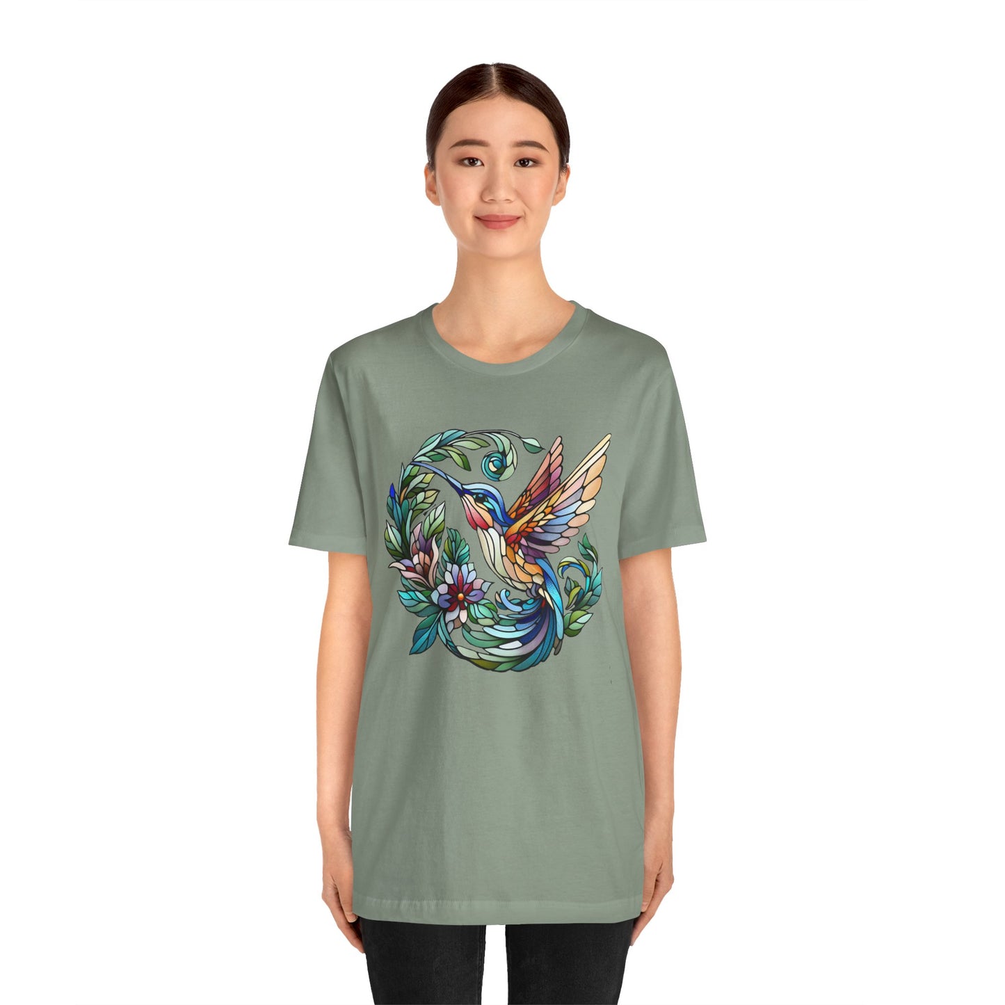 Stained Glass Hummingbird Tee – Vibrant Nature Shirt